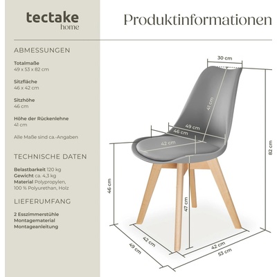 tectake 406095 friederike šedá 6 ks
