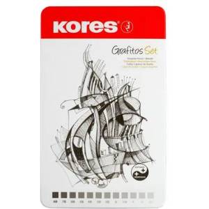 Kores Комплект графитни моливи, метална кутия, триъгълна, kores "grafitos", 12 различни твърдости 92162 (92162)