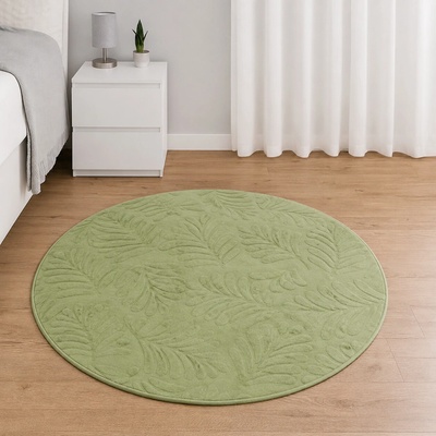 Takoy Koberec okrúhly s priemerom 120cm vzor lístie zelený-HT-00411 | Ø 120 cm