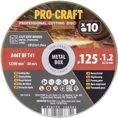 Procraft CD125x1.2b sada řezných kotoučů na kov 10ks 125x1.2mm