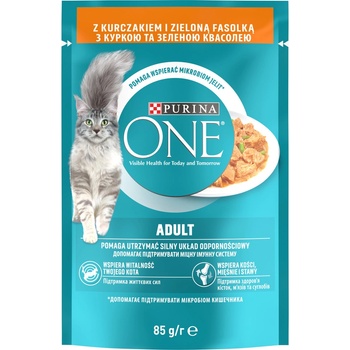 Purina One Adult Mini filetky s kuraťom a zelenými fazuľkami v šťave 26 x 85 g