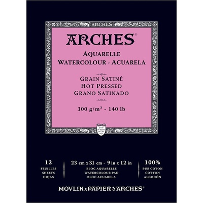 Arches Aquarelle bloky 12 listov 23x31cm 300g/m2 hot pressed