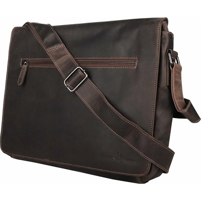 GreenWood Velká kožená hladká tmavěhnědá crossbody taška no. 588