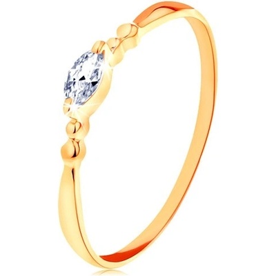 Šperky Eshop Prsten ve žlutém zlatě čiré zirkonové zrnko kuličky po stranách S3GG157.11