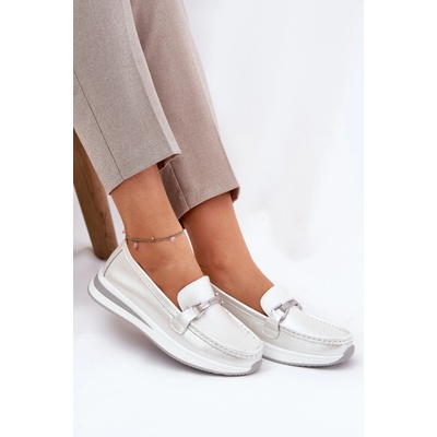 S. Barski Kožené dámské mokasíny s ozdobou D&A LR51-966 stříbrné