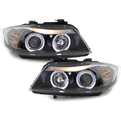 KITT Lightning Headlights suitable for BMW 3 Series E90 Sedan E91 Touring (03.2005-08.2008) Angel Eyes 2 Halo Rims Black
