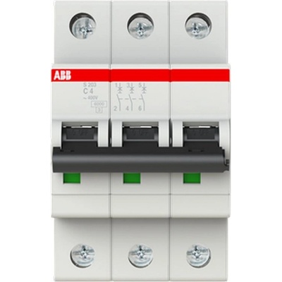 ABB Автоматичен прекъсвач ABB S203-C4 - 3 P, 4 A, 6 kA (2CDS253001R0044)