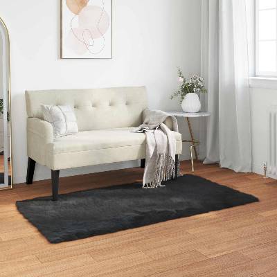 vidaXL Изкуствена овча килим TAFALLA Черно 80 x 150 cm Полиестер (42021566)