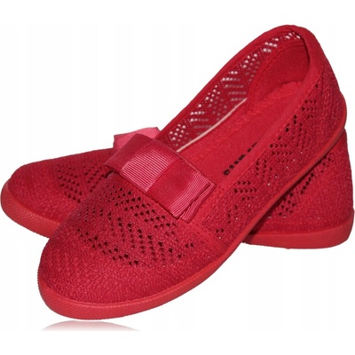 Prelamované čipkované tenisky mašľa červené