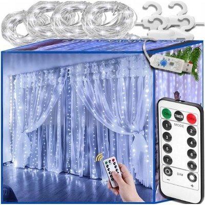 Vipelectro Světelný závěs 3x3m 300 LED s ovladačem na USB Studená bílá