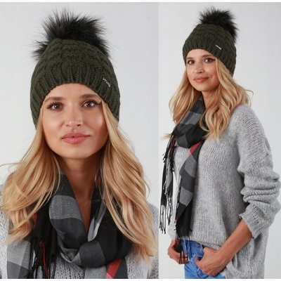 Fashionweek dámská zimní čepice s bambulí flísová podšívka ZIZI-P16 Khaki