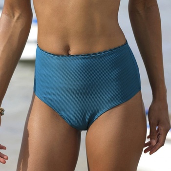 Plavkové maxi nohavičky Vilorio s vysokým pásom a žabkovaním smaragdová