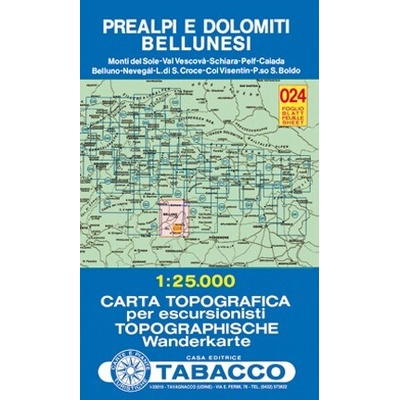 Předalpy a oblast Dolomiti Bellunesi Tabacco - 024 - turistická mapa | knihynahory.cz