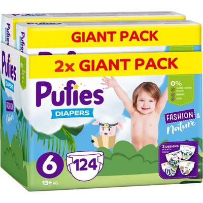 pufies Пелени Pufies Fashion & Nature - Размер 6, 124 броя, 13+ kg, Giant Pack (3800024036439)