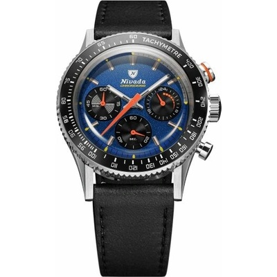 Nivada Grenchen Chronoking Meca Racing Blue - Inter. Bezel - Black Leather