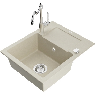 Mexen Enzo гранитна кухненска мивка с 1 отделение и отцедник, с кухненски смесител Carla, бежов - 6506-69-670700-00 (6506-69-670700-00)