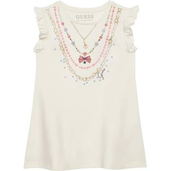 Guess Мръсно бяла свободна рокля за мини момиче с детайли и къдрички Guess