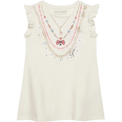 Guess Мръсно бяла свободна рокля за мини момиче с детайли и къдрички Guess