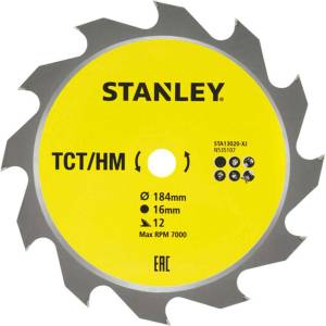 STANLEY - Пилен диск за дърво 184x16 мм, 12 зъба STA13020-XJ (STA13020-XJ)