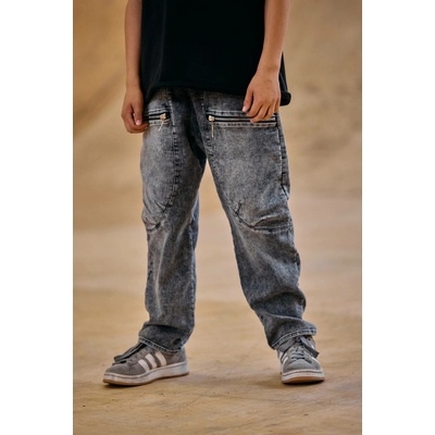 Mashmnie chlapecké volné kalhoty vzhled jeans šedé
