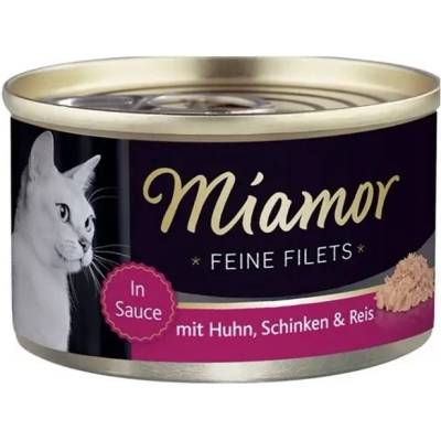 Miamor Feine Filets в желе - мокра котешка храна с пилешко, шунка и ориз, 100 г консерва