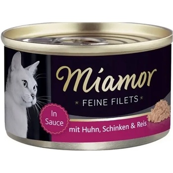Miamor Feine Filets в желе - мокра котешка храна с пилешко, шунка и ориз, 100 г консерва
