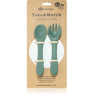 Petite&Mars Take&Match Silicone Cutlery прибор Misty Green 6 m+ 2 бр