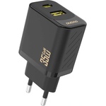 Dudao Захранване за ел. мрежа с USB-A и USB-C изходи и технология за бързо зареждане - Dudao A27 Max GaN Fast Wall Charger 35W (черен) (A27MAX_Black)