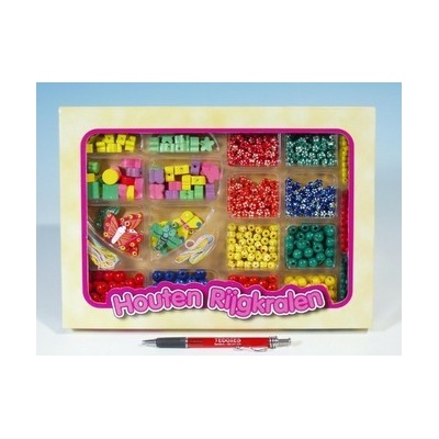 Dřevěné růžové navlékací korálky v krabičce