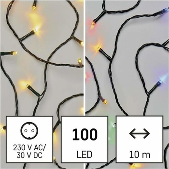 EMOS Lighting D4AH01 LED vianočná reťaz 2v1 10 m vonkajšia aj vnútorná teplá biela multicolor programy