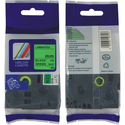 Brother HGe-751, 24mm x 8m, черен печат / зелен фон, бързоходен съвместима лента (HGe751)