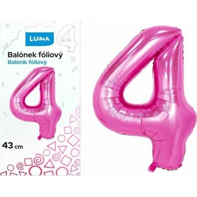 LUMA Balónek foliový č.4 RŮŽOVÝ 43 cm