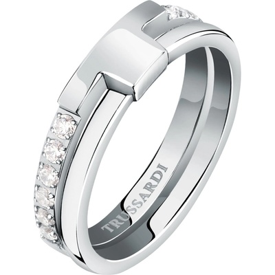 Trussardi Pôvabný oceľový prsteň so zirkónmi T-Logo TJAXC42