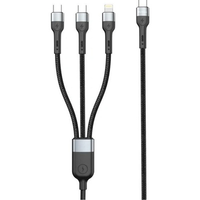 DeTech DE-51CCL datový, 3v1, Type-C na 2x Type-C, Lightning, 1m, černý
