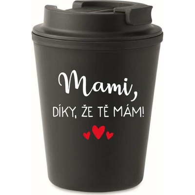 Giftela MAMI, DÍKY, ŽE TĚ MÁM! černý termohrnek 300 ml