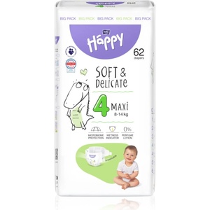Bella Baby Happy Soft&Delicate еднократни пелени с каналчета Maxi 8-14 kg 62 бр