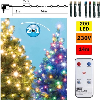 FK Technics LED Vianočná vonkajšia reťaz 200xLED 17m IP44 teplá biela multicolor DO FK0189