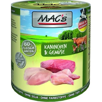 MAC's Mac’s Dog Adult, консерва за пораснали кучета, БЕЗ ЗЪРНО, със заешко и зеленчуци (мин. 70% месо), 400 гр - Германия - 919VE