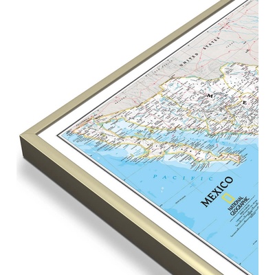 National Geographic Mexiko - nástěnná mapa Classic 90 x 60 cm Varianta: mapa v hliníkovém rámu, Provedení: zlatý lesklý rám