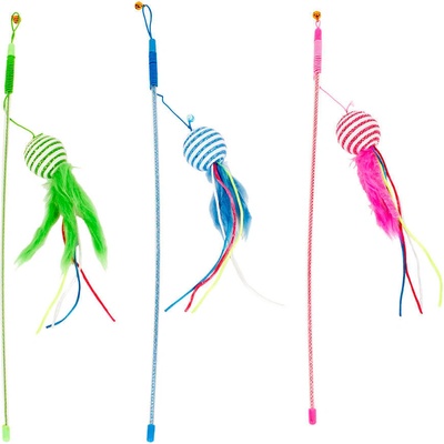 Duvoplus Playing Rod Feathered Ball Mix - Котешка играчка въдица с топка и пера 46 см