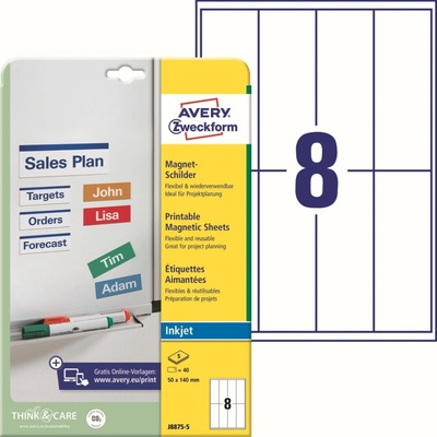 Avery Zweckform J8875-5 Magnetické štítky pro Inkjet 50x140 mm 40 ks bílé