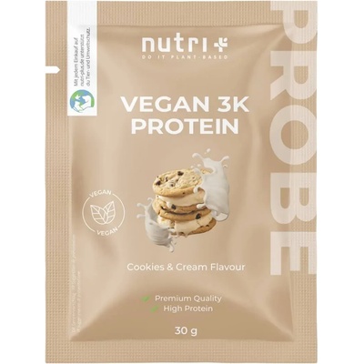 nutri + Пробен размер на вегански 3K протеин на прах - Cookies & Cream