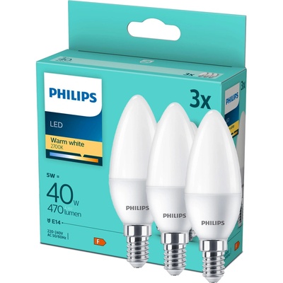 Philips sviečka, 5W, E14, teplá biela, 3ks 8719514313385
