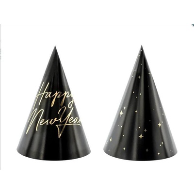 PartyDeco Happy new year párty klobúky čierne 6ks