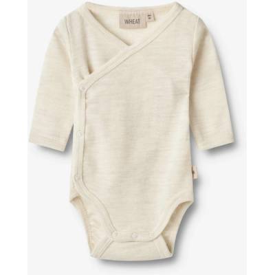 Zavinovacie merino body detské dlhý rukáv eggshell melange Willow Wheat