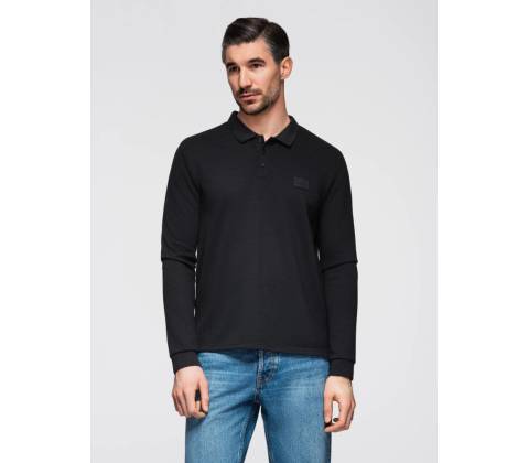 Ombre Structured polo longsleeve with patch black