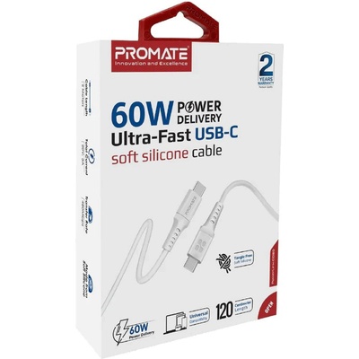 ProMate Кабел ProMate - PowerLink-CC120, USB-C/USB-C, 1.2 m, бял (6959144059877)
