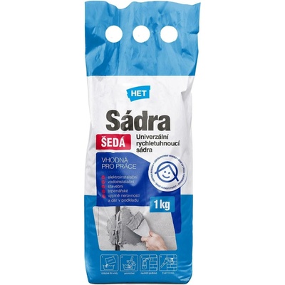 HET Sádra ŠEDÁ univerzální stavební sádra na zeď 1 kg Šedá