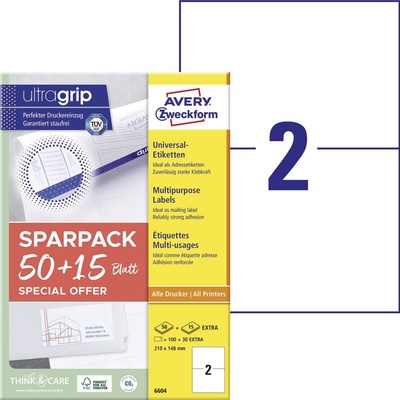 Avery-Zweckform 6604 210 x 148 mm papier biela 130 ks trvalé univerzálne etikety laser