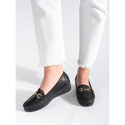 Shelovet Women's black loafers with buckle šedá